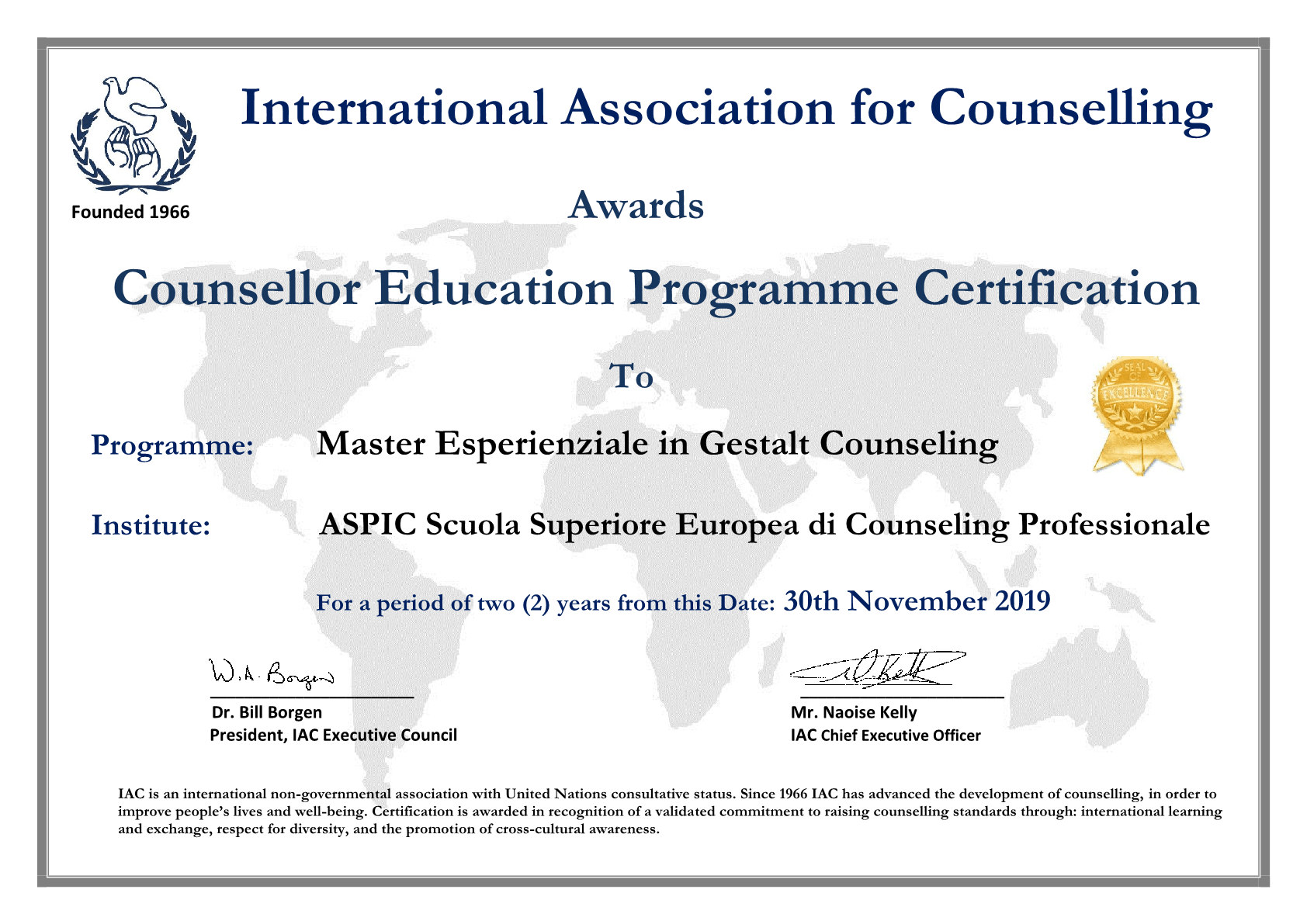 Il Master in Gestalt Counseling rinnova la certificazione IAC